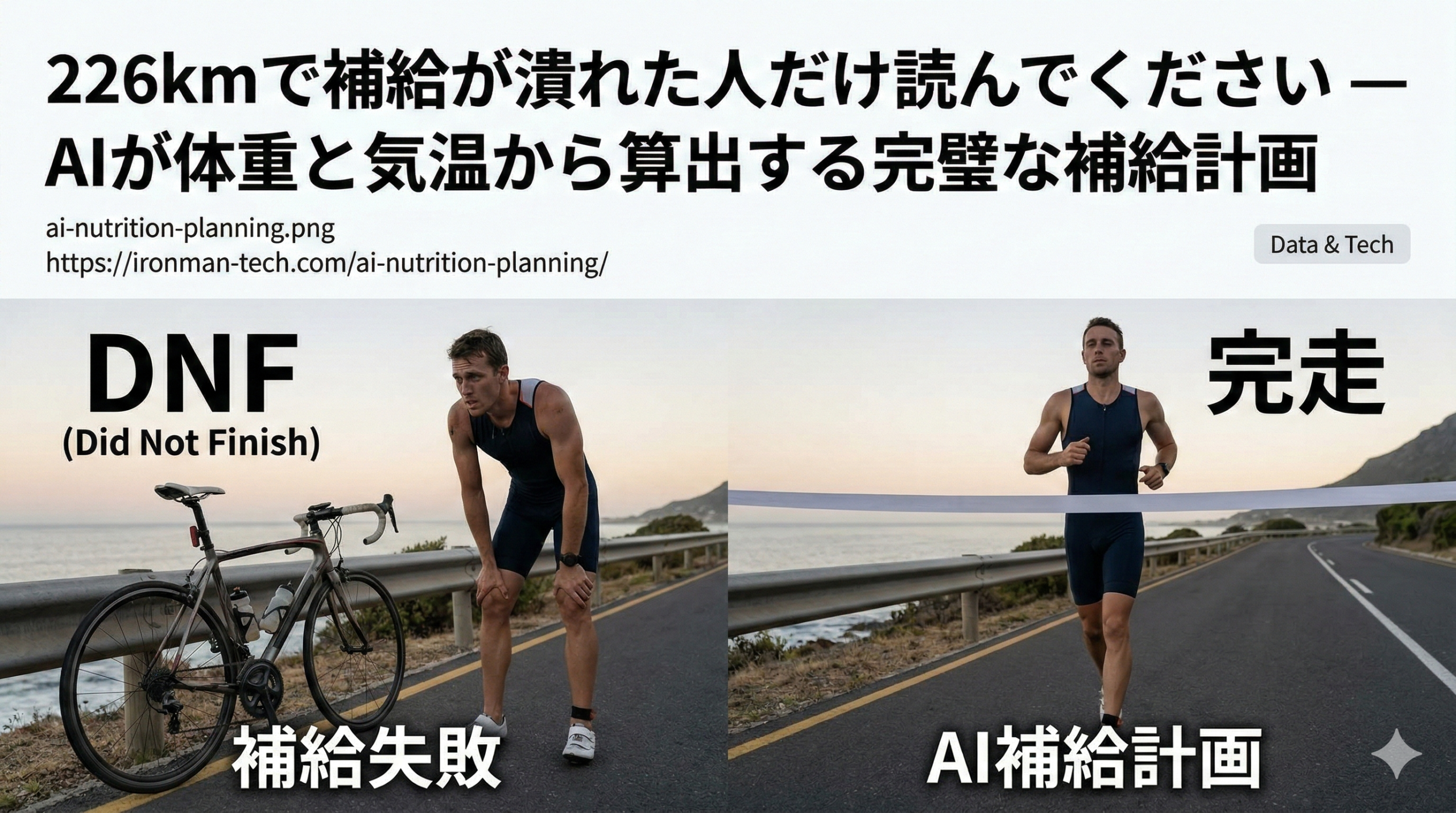 226kmで補給が潰れた人だけ読んでください — AIが体重と気温から算出する完璧な補給計画